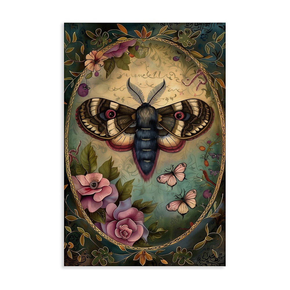 Stupell Vintage Moth & Floral Border Canvas Wall Art Design By The Dutch Lady