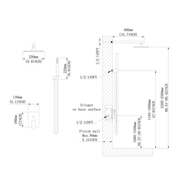 Shower System with Shower Head Wall Mounted Shower Set Bed Bath