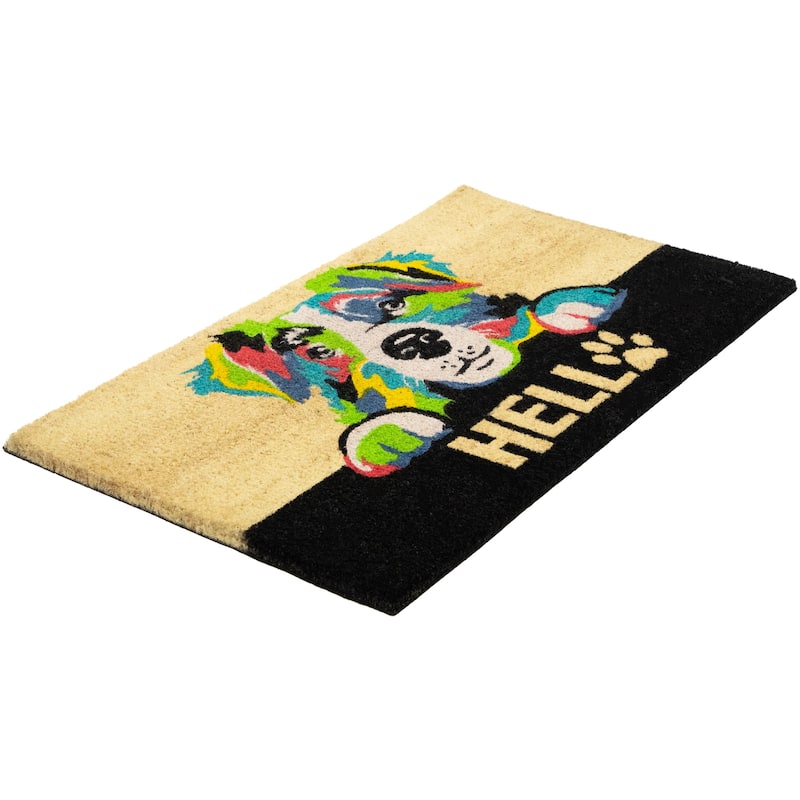 Ivory and Black "Hello" Multicolor Dog Outdoor Coir Doormat 18" x 30" - 18