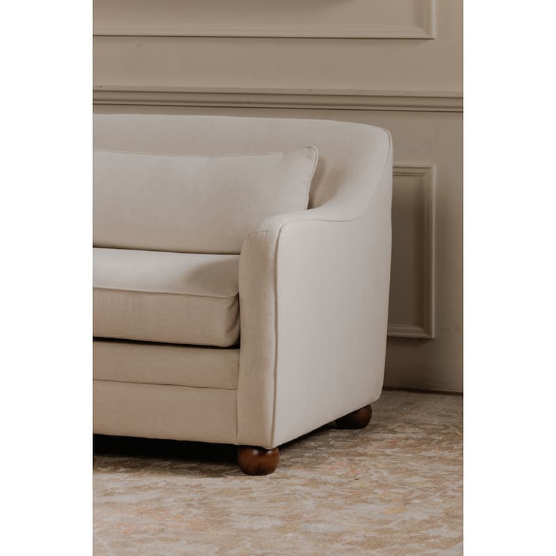 NADAAL STUDIOS Caelanor Sofa, Curved Back with Wide Lumbar Cushions and Wooden Bun Feet, Oat