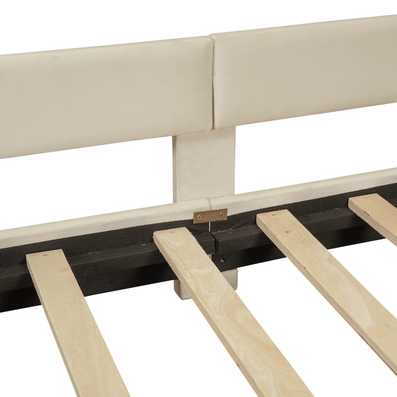 Twin Size Upholstered Daybed with Classic Stripe Headboard in Beige