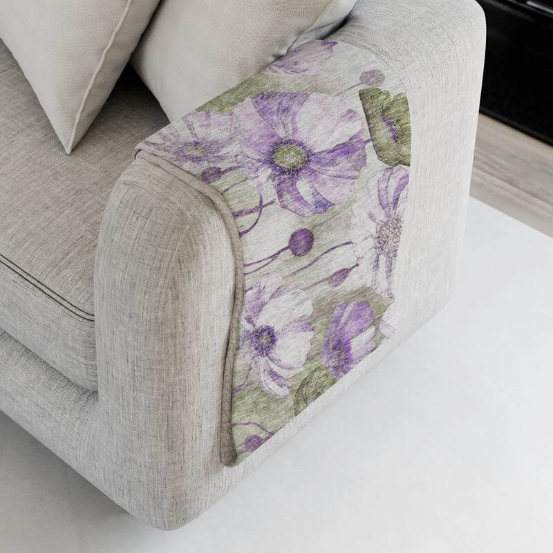 Premium Machine Washable Modern Floral Sherpa Throw Blanket - Purple - 4'2" x 5'10"