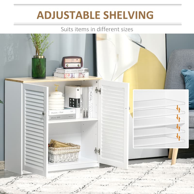 White Storage Cabinet with Louvered Doors and Adjustable Shelf for Bathroom Kitchen or Living Room - 31.5" X 11.75" X 31"