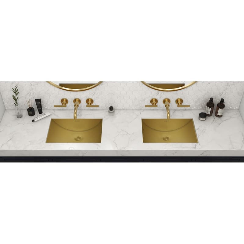 Ruvati 16 x 11 inch Brushed Gold Polished Brass Rectangular Bathroom Sink Undermount - 18" x 13" - 18" x 13"