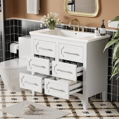 36" Freestanding Bathroom Vanity with Four Drawers
