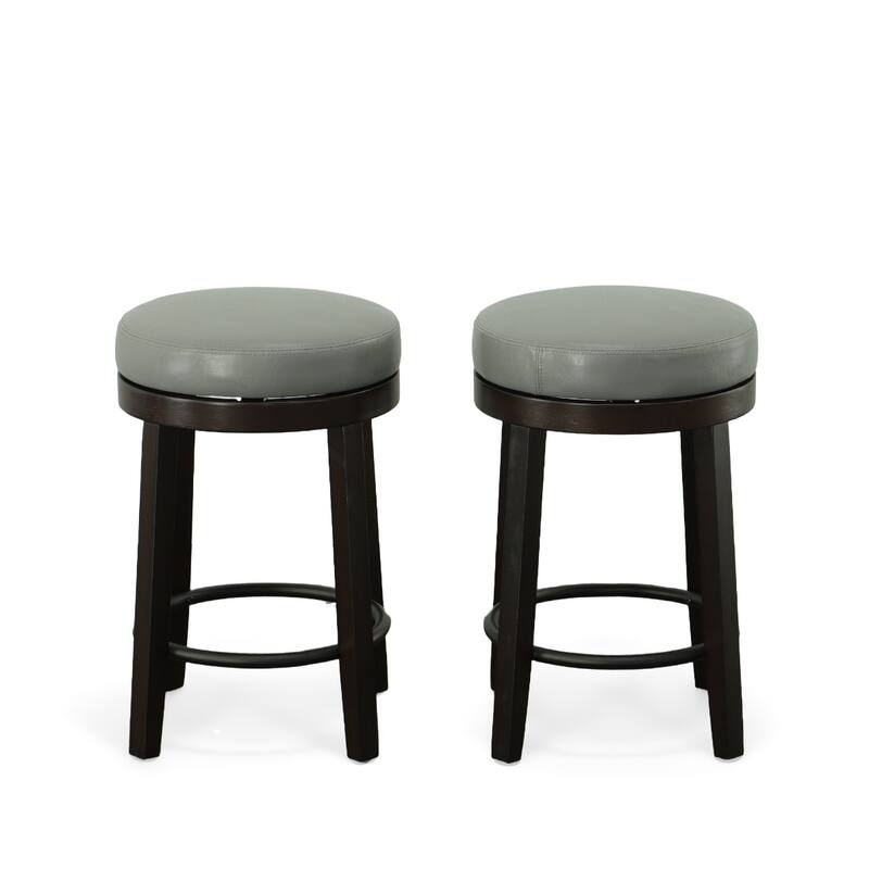 Faux Leather Swivel Bar Stools Set of 2 Finish Espresso Wood