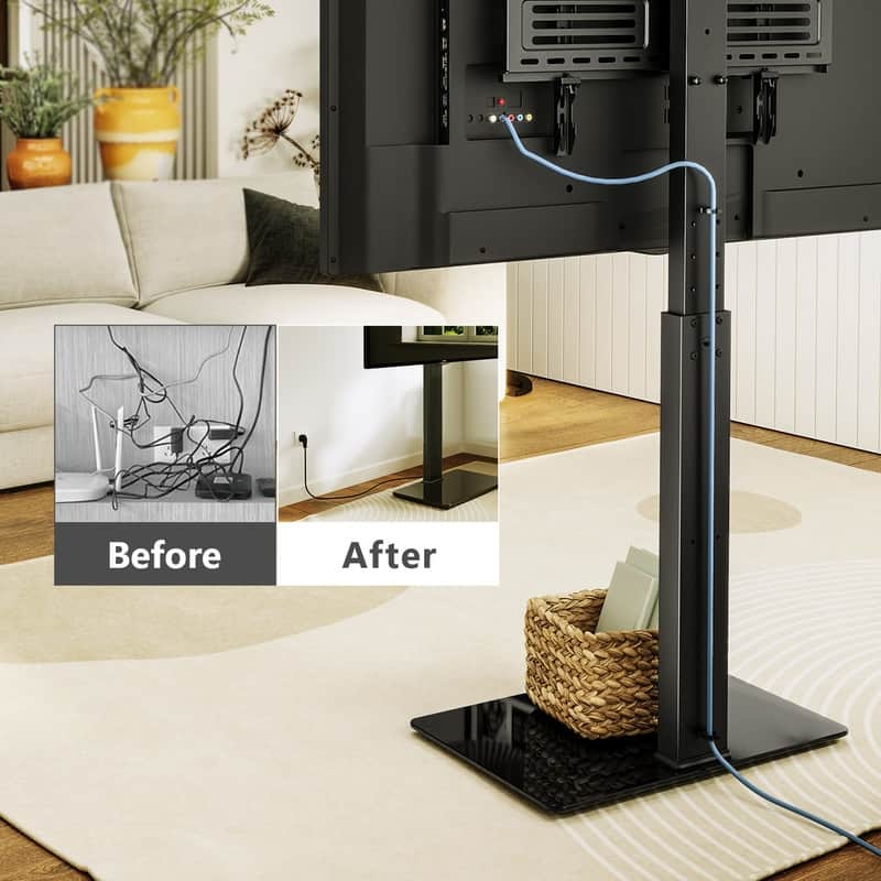 FITUEYES Black Metal Base Floor TV Stand for TVs up to 70 inch with Power Strip Mount and Swivel