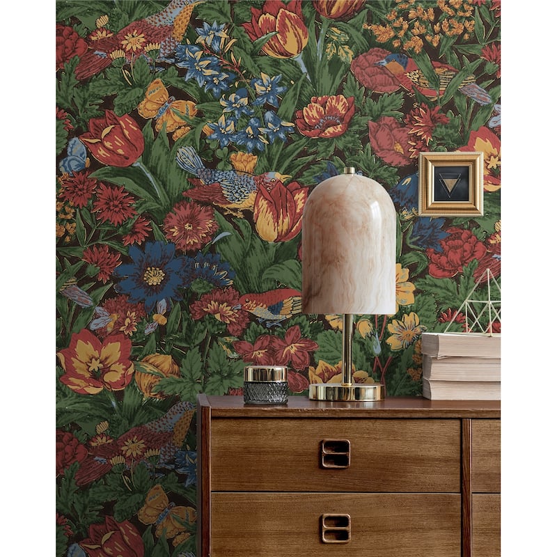 NextWall Bird Floral Peel and Stick Wallpaper