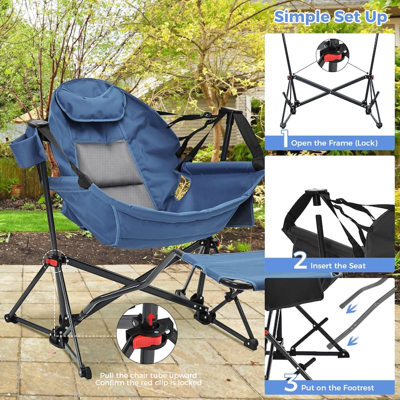 Hammock Camping Chair with Footrest, Outside Foldable Portable Rocking Chairs