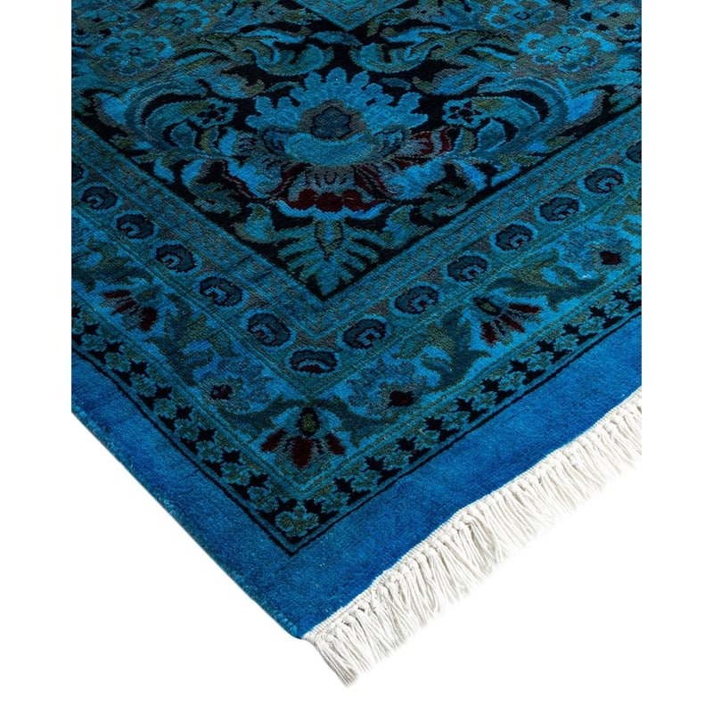 Overton Hand Knotted Wool Vintage Inspired Modern Contemporary Overdyed Blue Area Rug - 10' 1" x 14' 4"