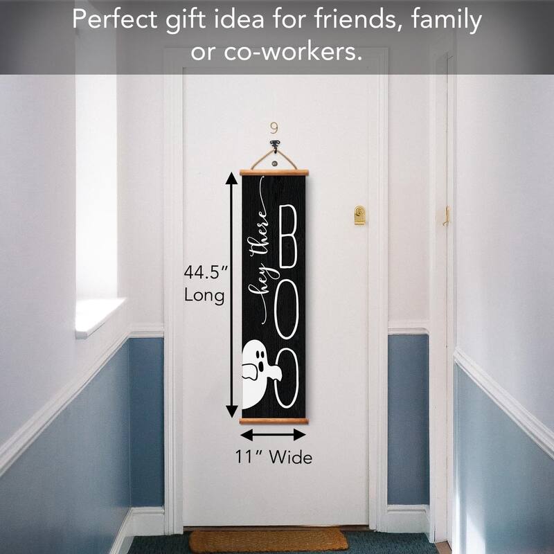 Hey Boo Welcome Indoor/Outdoor Vinyl Hanging Entryway Sign Made in the USA Reusable Easy Wipes Clean Easy Storage