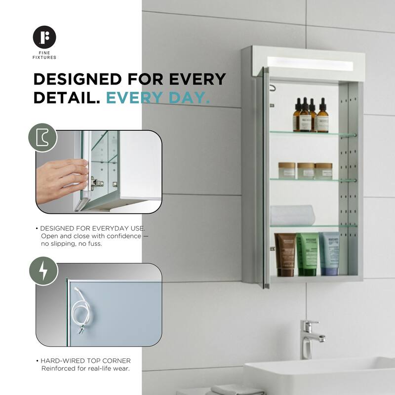 Bathroom Medicine Cabinet, Aluminum, Recessed/Surface Mount, Mirrored Interior w/LED