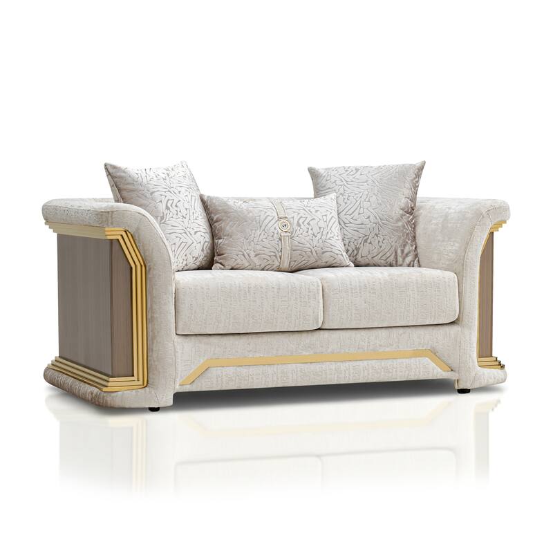 Furniture of America Ospray V Glam Upholstered Metallic Taupe Loveseat with Accent Pillows