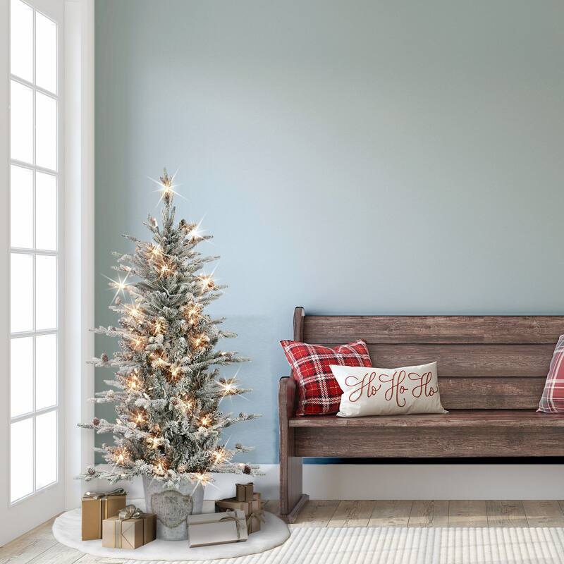 4.5' Potted Flocked Pine Medium Artificial Christmas Tree Clear Lights - 4.5 Foot