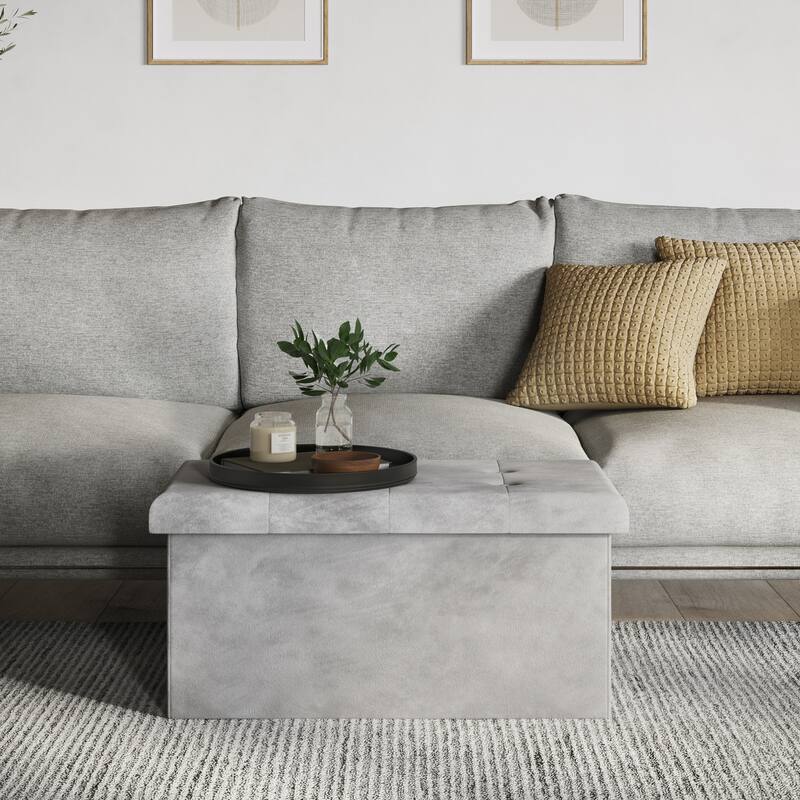 Storage Ottoman - Velvet Tufted Footrest, Toy Chest, or Bench Organizer with Removable Lid by Lavish Home (Rectangle Gray)