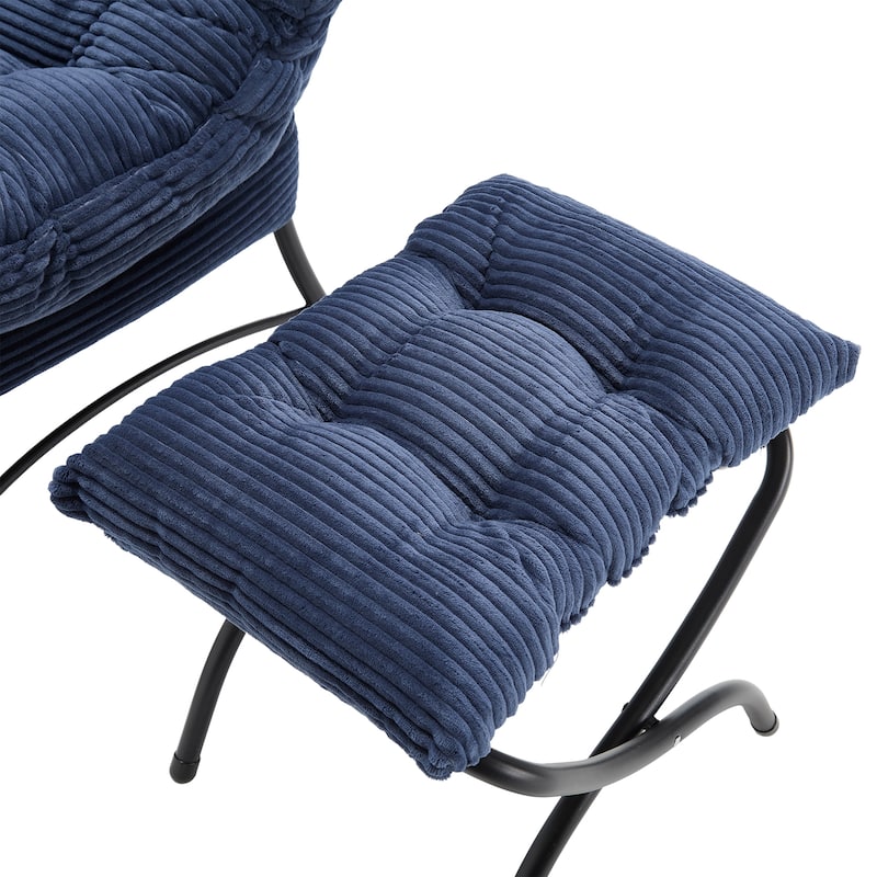 Anmytek Navy Lazy Armchair and Ottoman Set Plush Comfort Modern Living Room Reading Chair