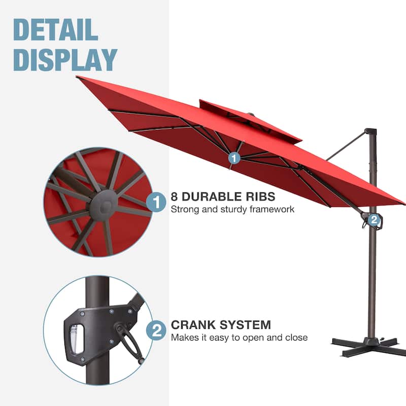 VredHom Patio Outdoor 11 x 11 FT Cantilever-Offset Umbrella with HDPE Base