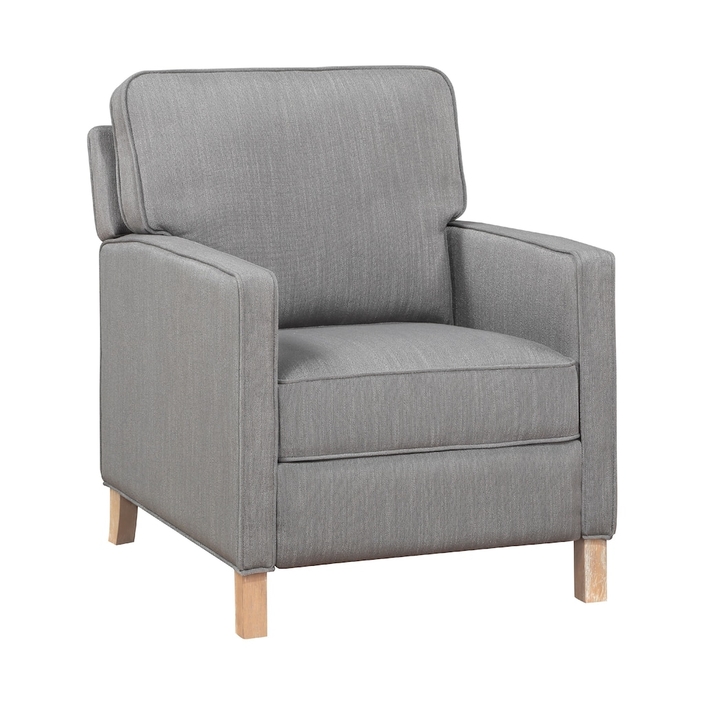 Tory Manual Push Back Recliner Chair, Light Gray, Natural Brown Wood