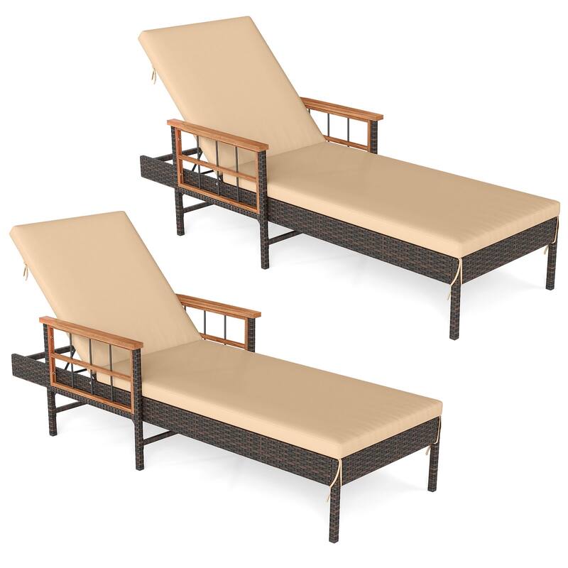 Gymax Set of 2 Patio Rattan Chaise Lounge Outdoor Reclining Lounger - Mix Brown