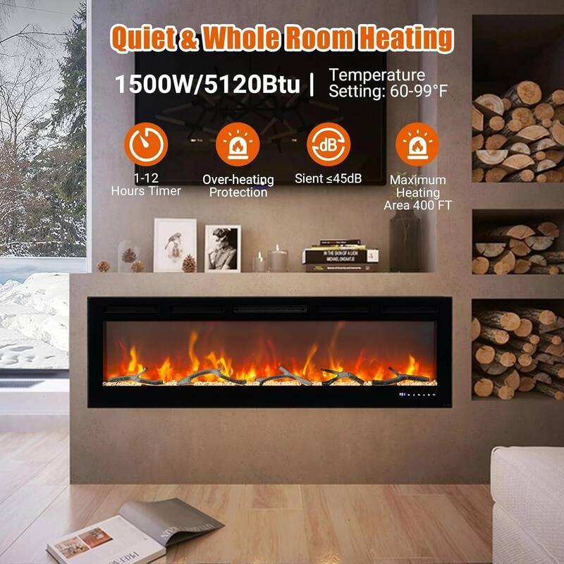 Recessed or Wall Mounted Electric Fireplace, WiFi & Alexa, Led Touch Screen