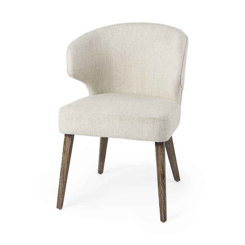 HomeRoots Ivory and Brown Mid Century Wingback Dining Chair - 25" W x 32" H x 22" D