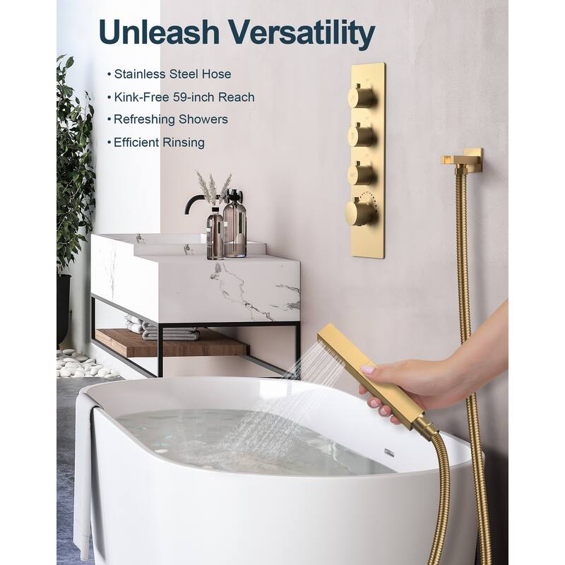 GRANDJOY Luxury LED Shower Faucets 20" Ceiling Mount Shower Head System with 6 Body Jets