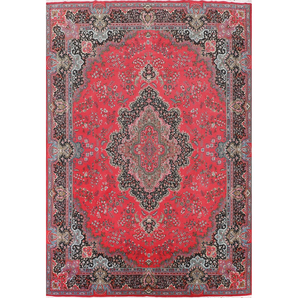 Victorian Style Pink Kashan Turkish Area Rug Machine Made Carpet - 9'8" x 13'2"