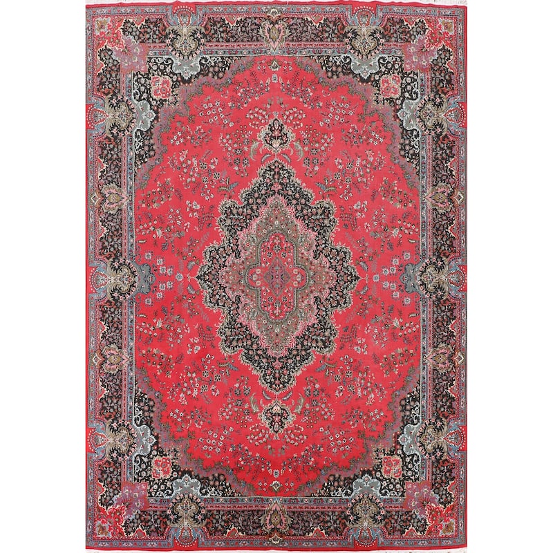 Victorian Style Pink Kashan Turkish Area Rug Machine Made Carpet - 9'8" x 13'2"