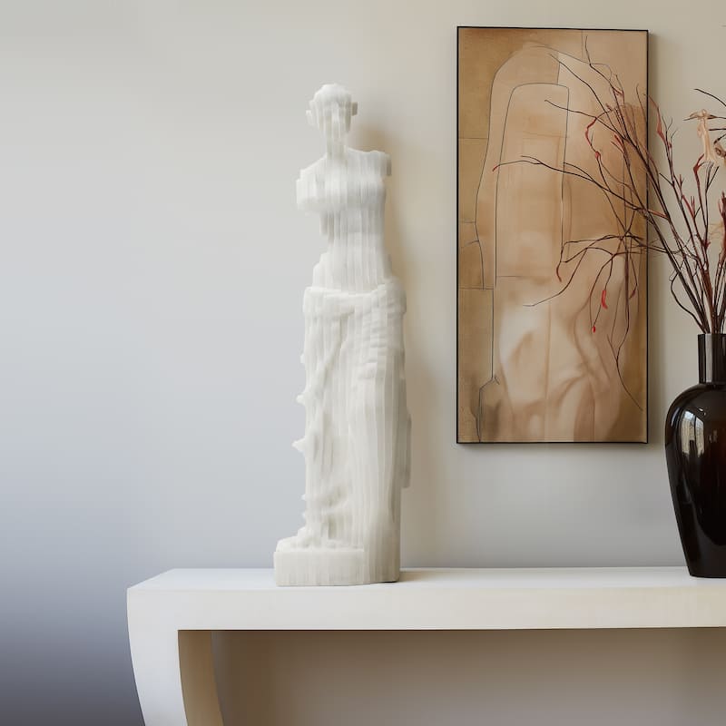 Sagebrook Home 25-inch Arden Oversized Quartz Resin Floor Statuary - Elegant White Home Decor Sculpture - 7" x 7" x 25" - 7" x 7" x 25" - White