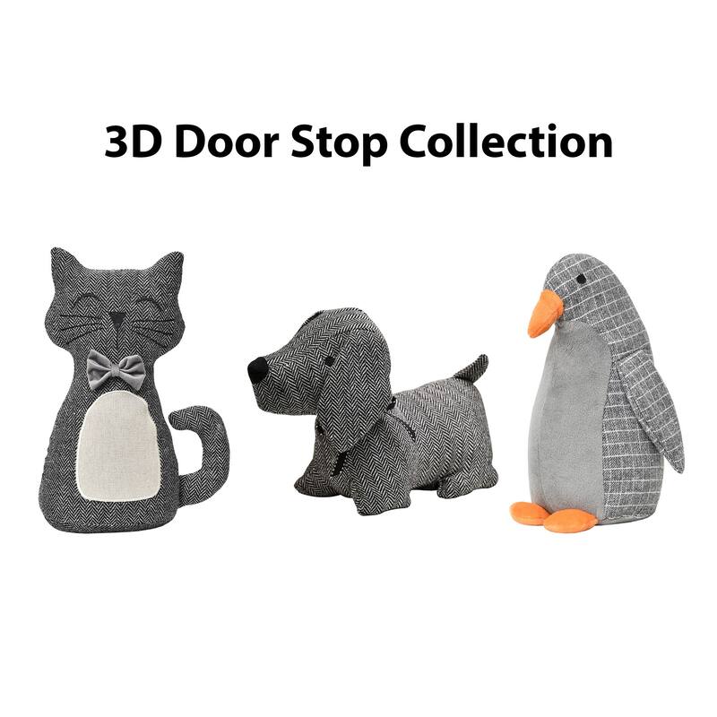3D Dog Fabric Weighted Bag Door Stop 2.3 lbs Black White 7"H x 10.8"L