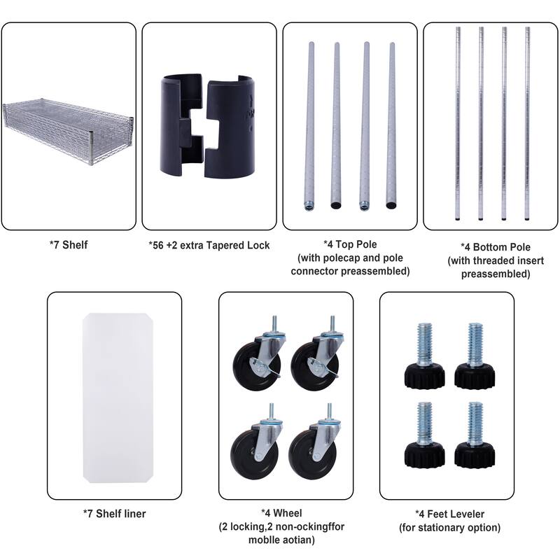 2450lbs Heavy Duty Adjustable Storage Rack with Wheels & Shelf Liners