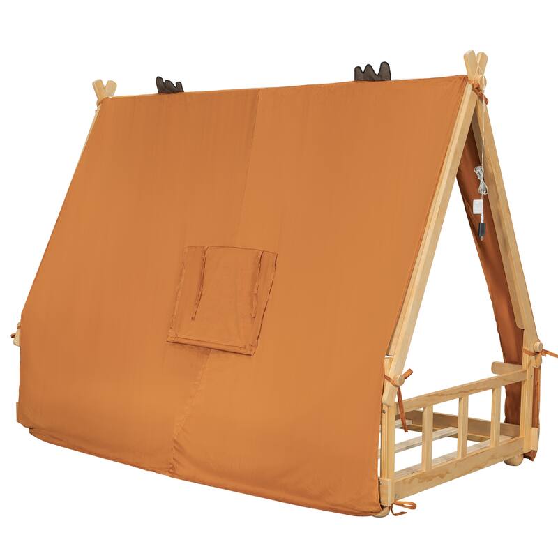 Roomfitters House Bed with Tent and Light Convertible Canopy Frame MDF