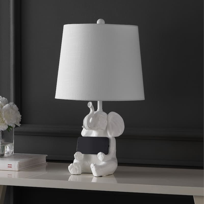 Laken 21" Modern Shabby Chic Resin/Iron Happy Elephant LED Kids' Table Lamp with Phone Stand, by JONATHAN Y