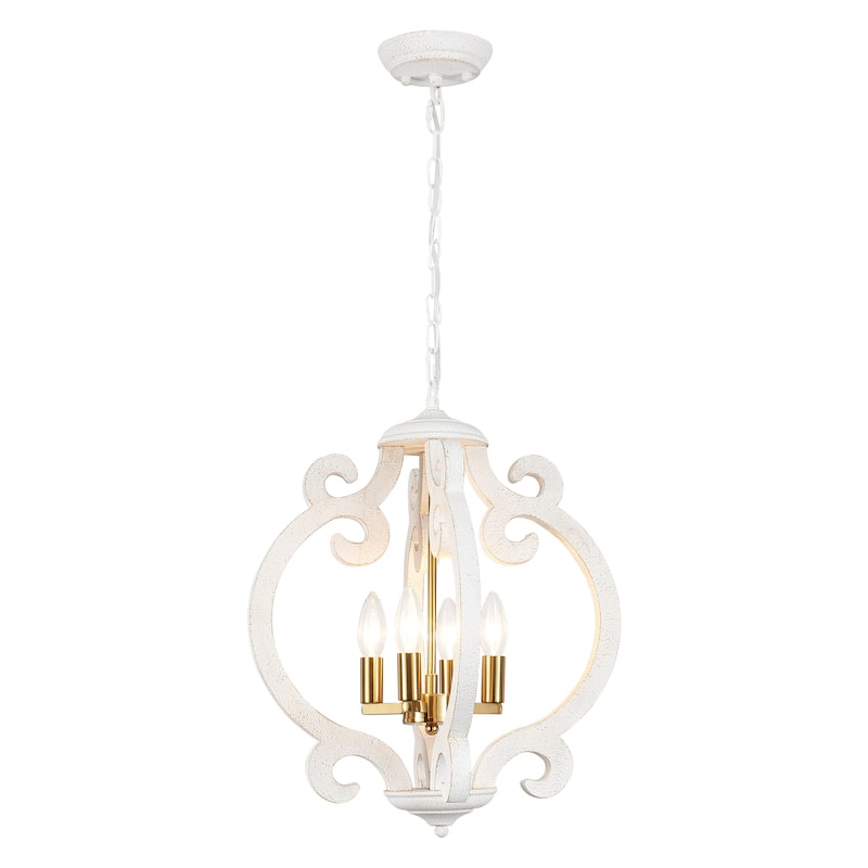 4-Light Antique Wood French Country Chandelier Vintage Pendant for Dining Room