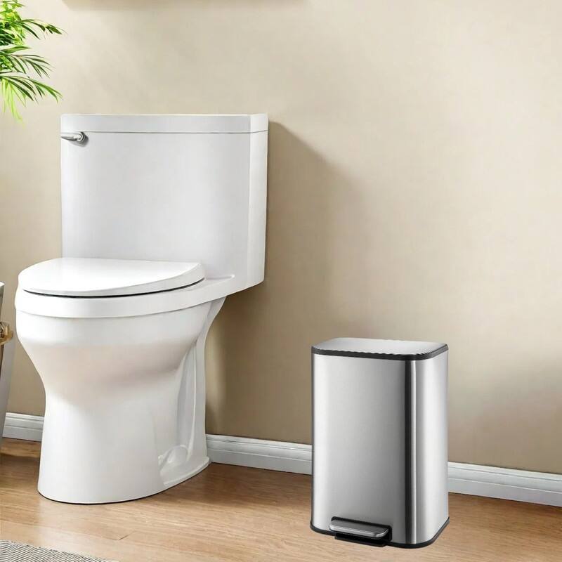 3.2 Gallon Bathroom Trash Can with Lid, 12L Stainless Steel Small Step Waste Bin - Silver