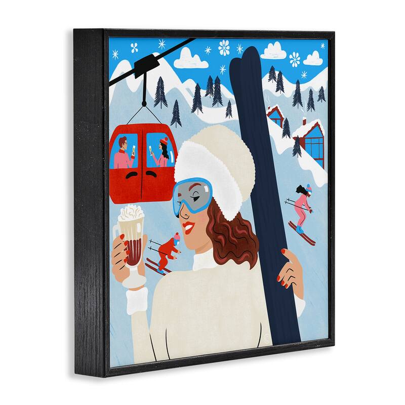 Stupell Sipping Cocoa on Ski Lift Framed Giclee Art Design By Carrie Cantwell