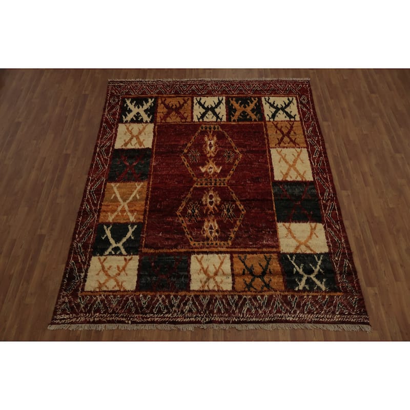 Hand Knotted Oriental 100% Wool Carpet Modern Tribal Red Moroccan Area Rug - 10' 2'' X 8' 2''