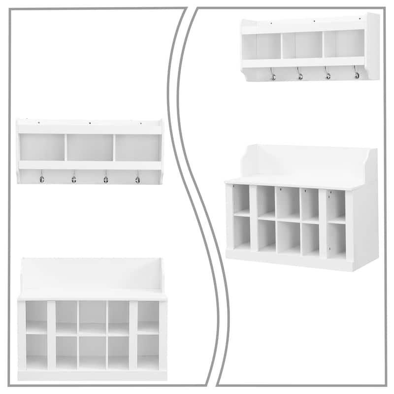 Modern Minimalist Storage Bench with Wall-Mounted Coat Rack
