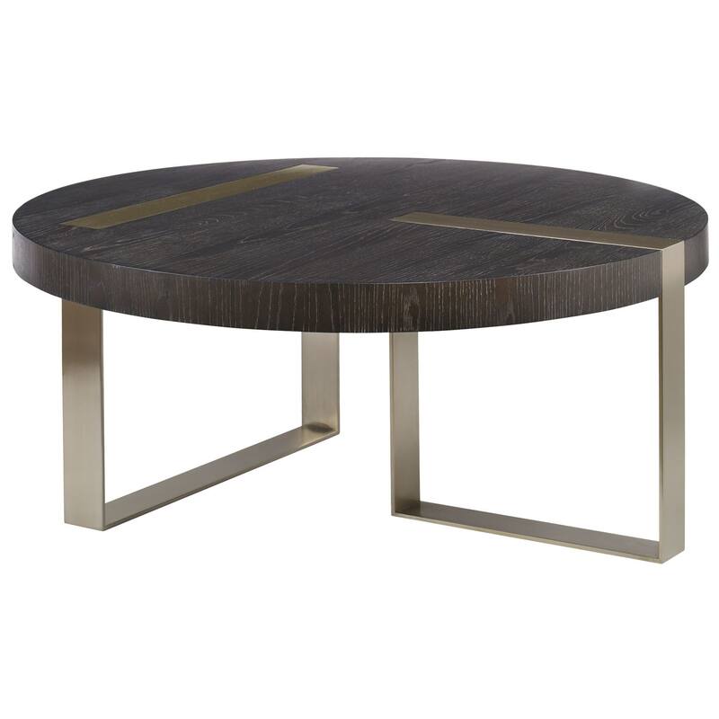 Uttermost Converge 42" Round Industrial Modern Coffee Table - Dry Ebony / Pewter