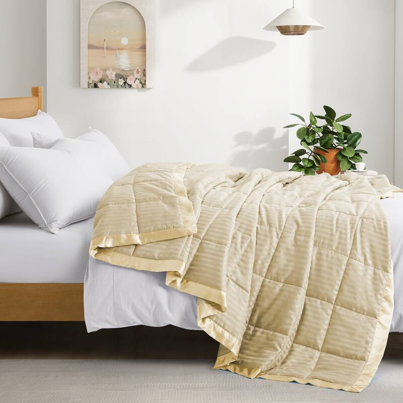 Hotel Quality Luxury Lightweight Jacquard Soft Bed Blanket with Satin Trim, Cozy and Warm