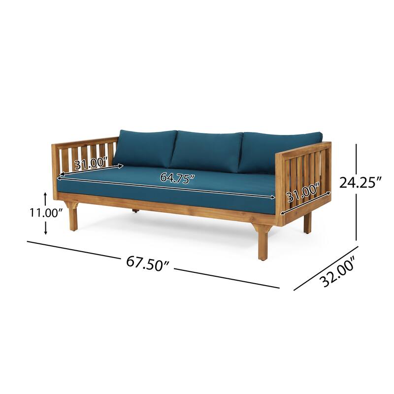 Acacia Wood 3 Seater Daybed Slat Panel Design Water Resistant Cushions