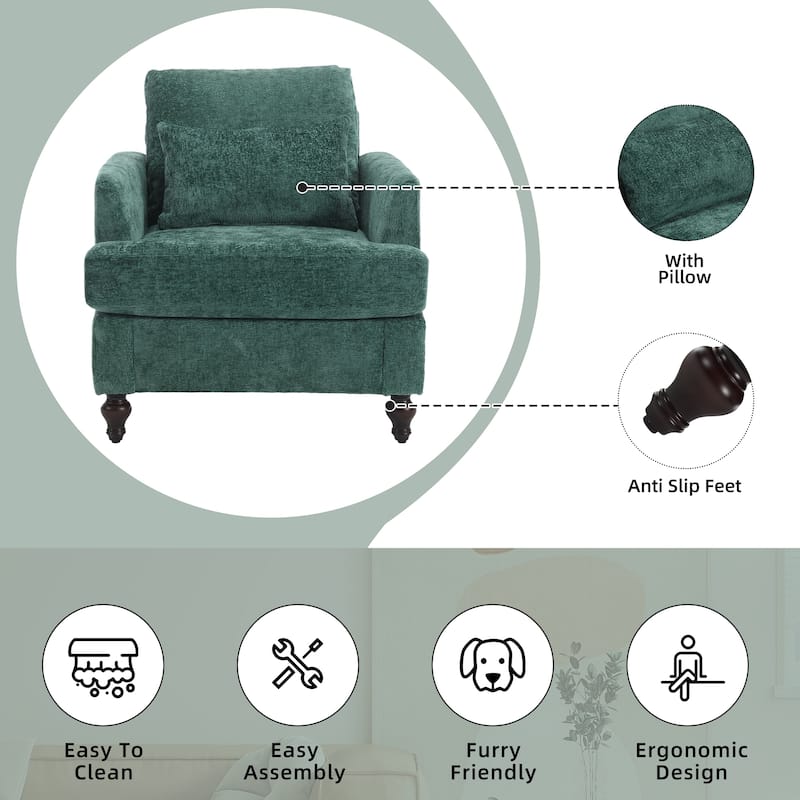 HOMEFUN Chenille Upholstered Mid Century Modern Wood Frame Armchair for Living Room