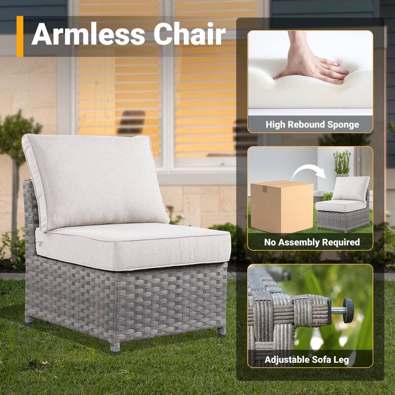 HOOOWOOO 10-piece Outdoor Grey Wicker Patio Furniture Set with Fire Pit Table