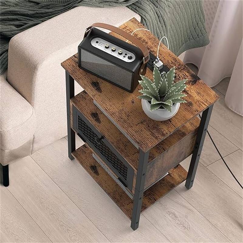 Nightstand with Charging Station - Brown