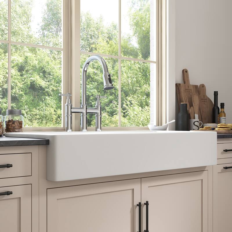 Bridge Kitchen Faucet with Pull-Down Sprayhead in Spot