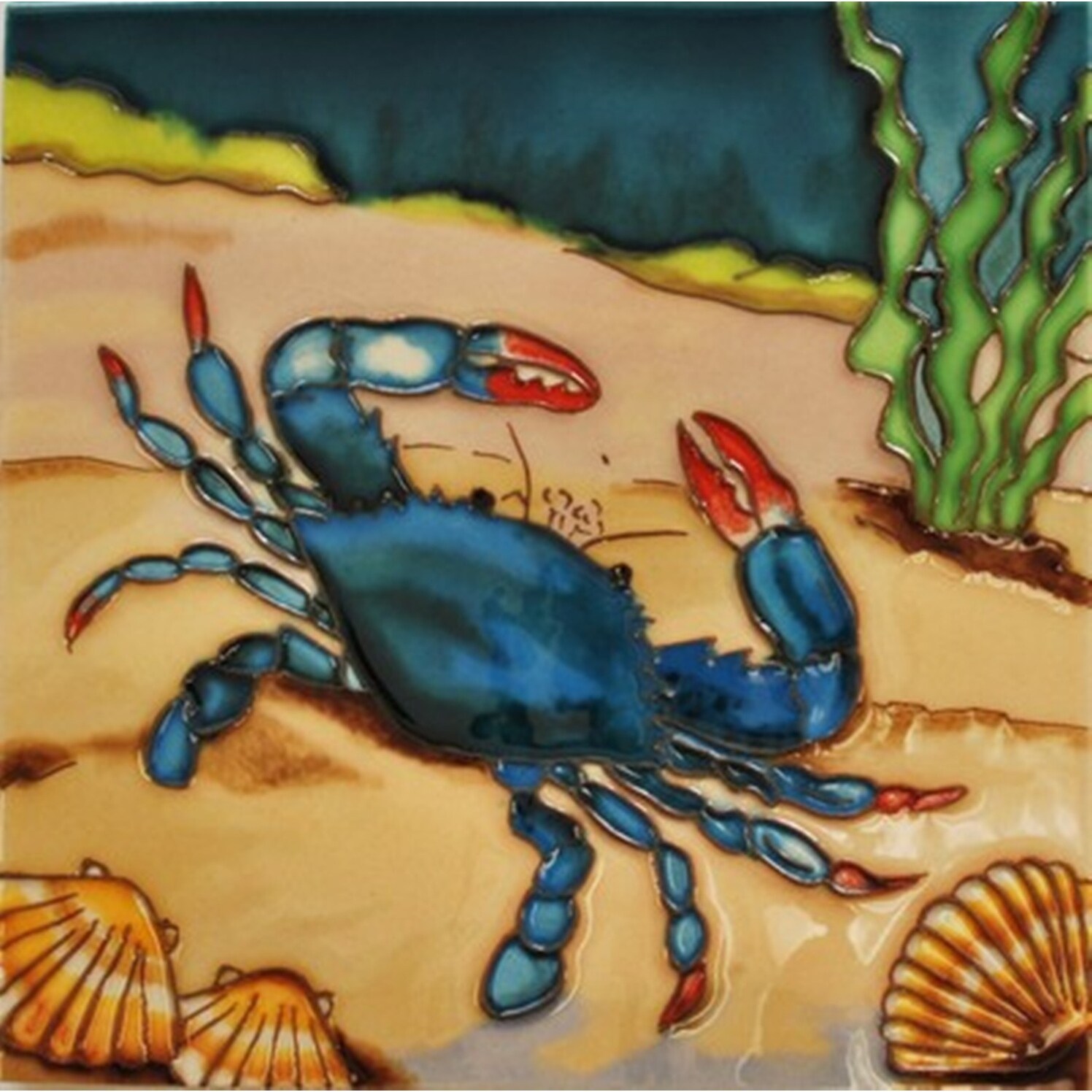 Blue Crab Decorative Wall Art Ceramic Tile 8x8 New 