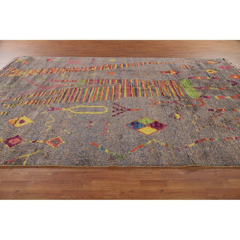 Moroccan Oriental Area Rug Hand-Knotted Wool Carpet - 8'9" x 12'6"