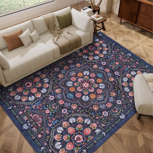 slide 2 of 40, Garvee Vintage Mandala Floral Print Area Rug 10'x13' - Dark Blue