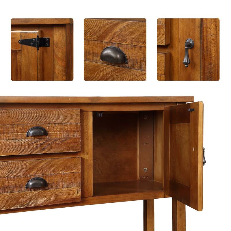 Solid Wood Sideboard Console Table with Drawers Cabinets and Bottom Shelf