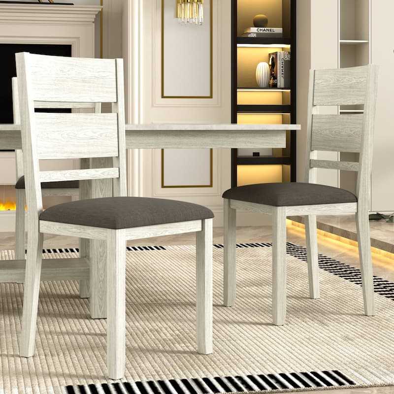 VECELO Modern Farmhouse 39" Solid Wood Dining Chairs with Linen Fabric Upholstered Seat